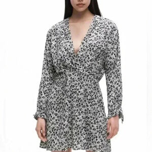 Zara Mini Dress Long Sleeve Size XS Black White Print EUC